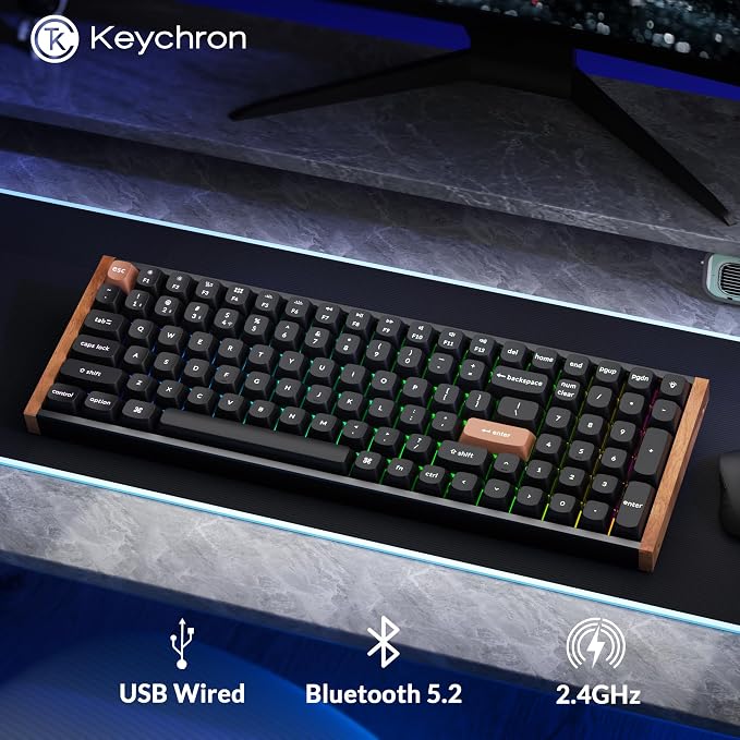 Keychron K4 HE 96% Wireless Hall Effect Keyboard with Number Pad, Rapid Trigger Magnetic Switches, QMK Launcher, 2.4GHz/Bluetooth/Wired, Mac & Windows, Wood Accent Frame, Black (Non-Shine-Through)
