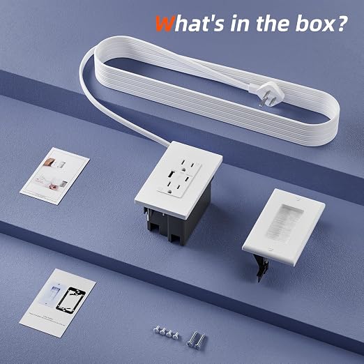 Outlet Relocation Kit,in Wall Cable Management Kit,2 AC+USB-A+USB-C,Power Relocation Kit for Unreachable Outlets,7.8ft in Wall Outlet Extender for TV,Home Theater,Sofa,Desks,Nightstands
