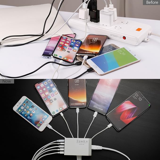 Desktop 5 Port USB Wall Charger 40W 8A, USB Hub Charging Station for Multiple Devices, Protable Multi Port USB Charger for Cell Phone, Tablet, Android Smart Phone and More