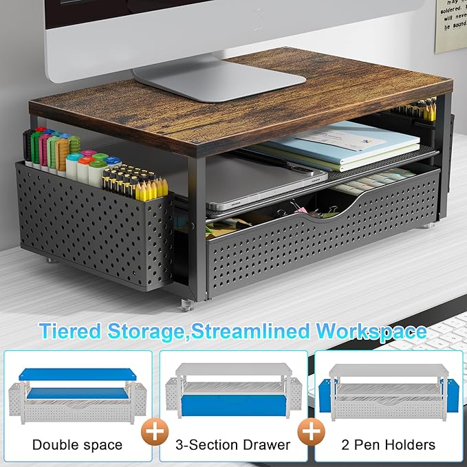 gianotter Monitor Stand with Storage + 4-Tier Paper Organizer (Black)