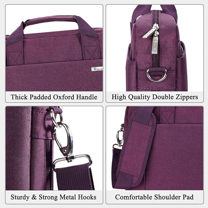 Voova Laptop Bag Case 17 17.3 Inch Computer Sleeve Messenger Bag with Shoulder Strap Expandable Waterproof Large Capacity Business Briefcase for Work Travel Fit 17-18” Laptop, Women Ladies, Purple