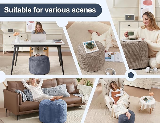 WSOFRLAC Small Pouf Ottoman Foot Rest Footstool and Ottomans Small for Couch Foot Stools for Living Room Boho Couch Ottomans White Beige Pouf Ottoman 20x15 Foot Rest Poufs Footstool