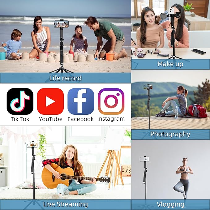 360° Auto Face Tracking Tripod, 70" Facial Recognition Tripod with Gesture Control, Selfie Stick with Multi-Color Temperature Fill Light, Live Broadcast/Video Conferencing/Vlog Artifact