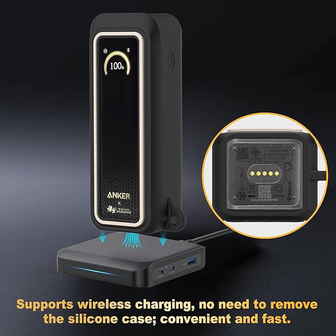 Silicone Case for Anker Prime Power Bank 20100mAh 220W Travel Protective Cover, Full-Body Shockproof | Compact | Tactile Grip | Impact Protect for Anker Power Bank 220W with Keychain (Black White)