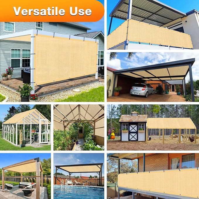 Artpuch Outdoor Pergola Shade Cover 8' X 18' Sun Shade Cloth with Grommets, 90% UV Protection Canopy Patio Privacy Screen (Customized Available) GN107, Wheat