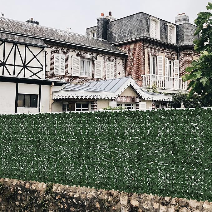 Faux Ivy Privacy Fence Screen Outdoor Expandable Artificial Greenery Roll Fake Hedge Wall Patio Green Plastic Leaf Plant Vine Grass Panels Gate Covering for Garden Yard Balcony (197 X 40 in)