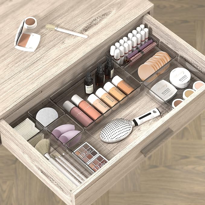 Simple Houseware 30 PCS Clear Plastic Drawer Organizers Set, 5-Size for Makeup, Bathroom, Bedroom and Office