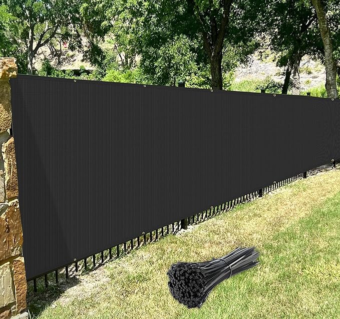 Windscreen4less Privacy Fence Screen Heavy Duty Windscreen Fencing Mesh Fabric Shade Net Cover with Brass Grommtes for Outdoor Wall Garden Yard Pool Deck, 8'x58' Black