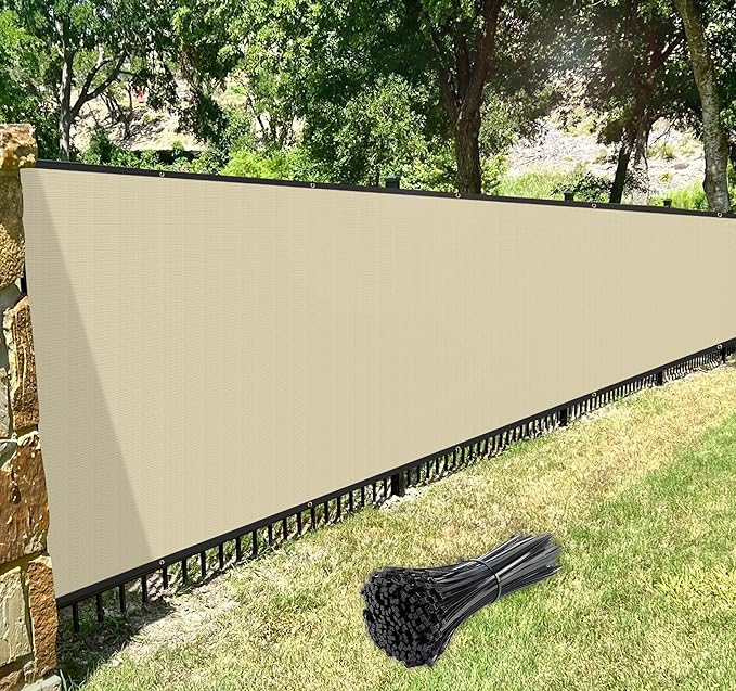 Windscreen4less Privacy Fence Screen Heavy Duty Windscreen Fencing Mesh Fabric Shade Net Cover with Brass Grommtes for Outdoor Wall Garden Yard Pool Deck, 8'x256' Beige