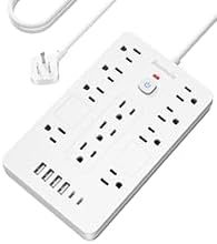 2 Pack Surge Protector Power Strip - 11 Outlets(1850W/15A/14AWG) with 6 USB Ports(2 USB C), 6FT Flat Plug Extension Cord, Wall Mount, White,Listed for Home, Dorm Room