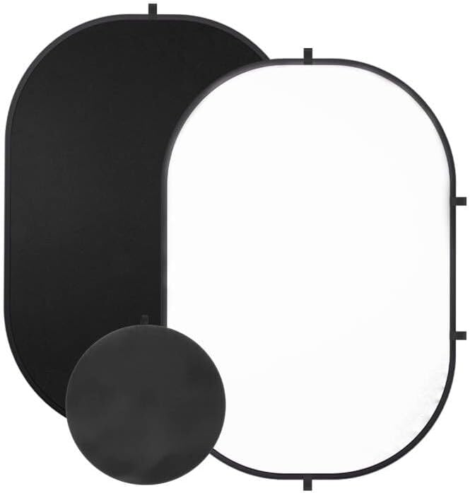 5x6.5ft/1.5x2m White Black Photo Backdrop, Double-Sided Pop Up Photography Background with Carry Bag Reversible Collapsible Backdrops for Photoshoot TikTok YouTube Video Live Streaming