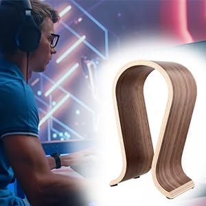 QWORK Wood Headphone Stand - Headset Holder, Arch Bridge Design - Universal Compatibility, Ear Headphones Hanger Holder, Stylish Desk Headset Holder for Headphones, Cables, Game Pads, QS32269