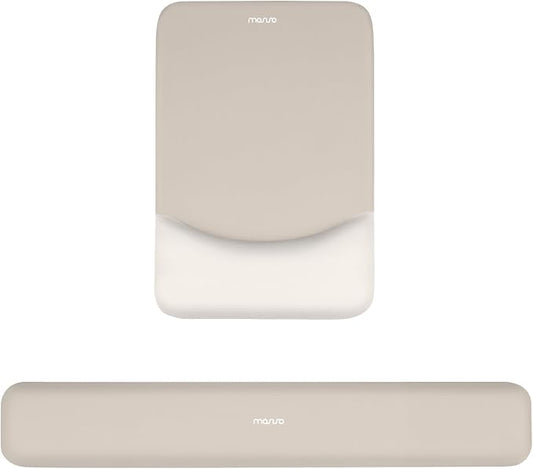 MOSISO Wrist Rest Support for Mouse Pad&Keyboard Set, Rectangular Ergonomic Mousepad Non-Slip Base Home/Office Pain Relief&Easy Typing Pad with Neoprene Cloth&Raised Silicone Lining, Stone Gray