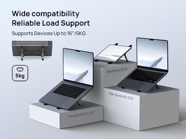 YUATAUY Ultra Compact Laptop Stand with 4 USB Ports, USB Hub for Desk, Foldable Portable for Travel, Library, Home, Office, Cafe, 6-Level Ergonomic Adjustable Aluminum Holder for 10-16" Laptops