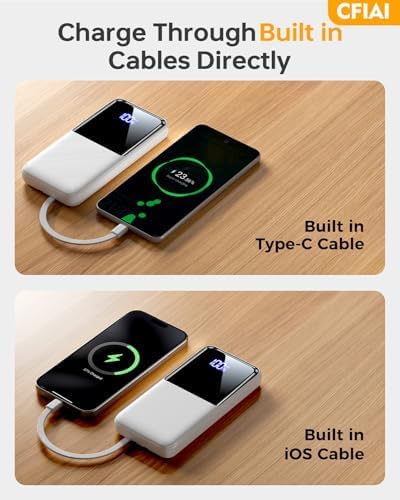 Portable Charger Power Bank - 50% Larger Capacity 15000mAh Battery Pack with Built in Cable, 22.5W Fast Charging Travel Camping Essential Powerbank for iPhone 17 16 Pro iPad Samsung S26 Google etc