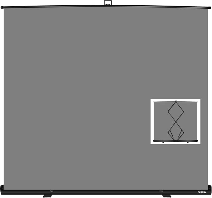 FUDESY 78.7 x 90in Large Collapsible Grey Backdrop Screen, Portable Retractable Pull Up Panel Wrinkle-Resistant Photo Background for Streaming, Video Conference, Photographic Studio