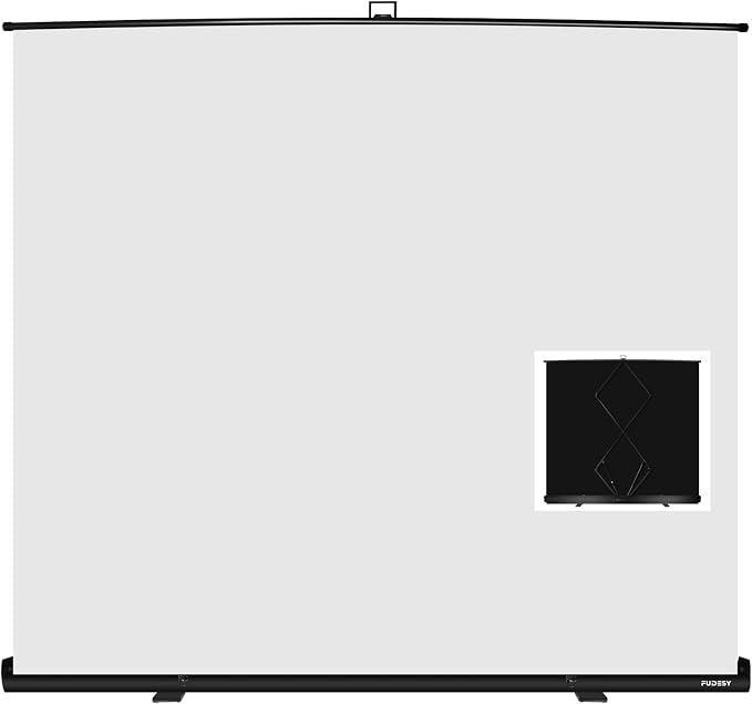 FUDESY 78.7 x 90in Large Collapsible White Backdrop Screen, Portable Retractable Pull Up Panel Wrinkle-Resistant Photo Background for Streaming, Video Conference, Photographic Studio