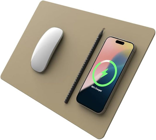 POUT H3 PRO Wireless Charging Mouse Pad – Qi-Enabled Fast Charger with Anti-Slip Base & Smooth Surface for Phones and Earbuds – Sleek Desk Accessory for Home & Office (Latte Cream)