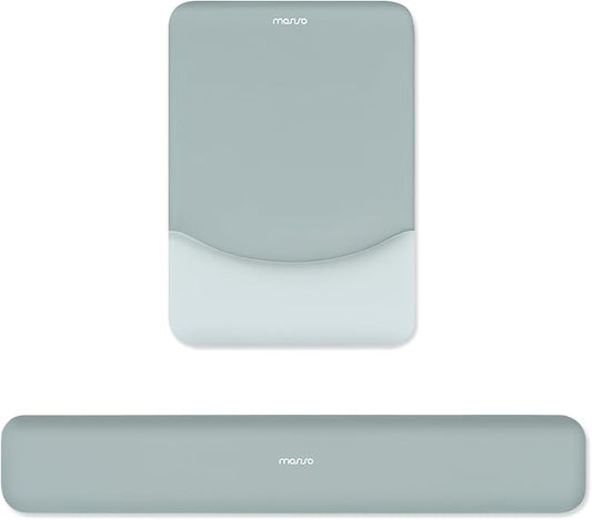 MOSISO Wrist Rest Support for Mouse Pad&Keyboard Set, Rectangular Ergonomic Mousepad Non-Slip Base Home/Office Pain Relief&Easy Typing Pad with Neoprene Cloth&Raised Silicone Lining, Powder Blue