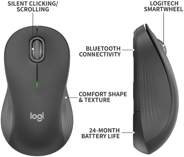 Logitech - Signature M550 L Full Size Bluetooth Ambidextrous Mouse with Silent Clicks - Wireless - Graphite (Renewed)