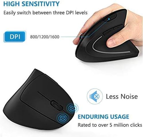 Wireless Ergonomic Mouse, Jelly Comb Rechargeable 2.4G Bluetooth Vertical Mouse Switch to 3 Devices Optical Mice with 6 Buttons 3 Adjustable DPI Levels for Laptop, PC, MacBook, Notebook
