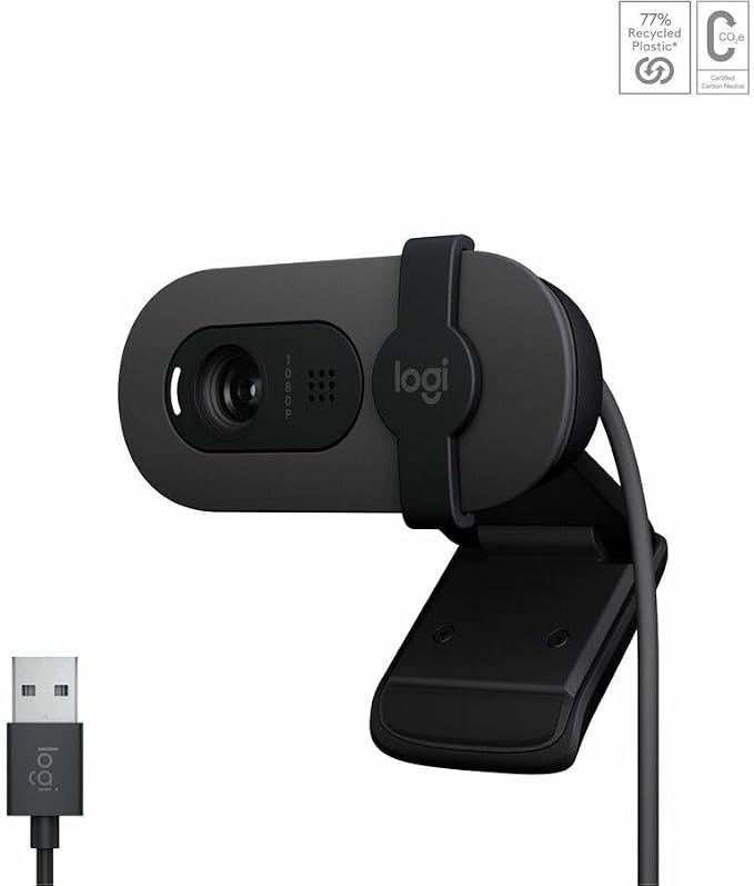 Logitech 960001580 Brio 100 1080p Full HD Webcam (Graphite) (Renewed)