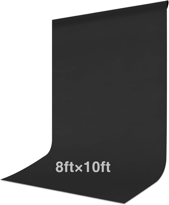 Black Backdrop Curtain 8x10ft (WxH), Black Photo Backdrop for Photography Polyester Collapsible Background Screen for Portrait, Product Video, Pet, Photoshoot, Birthday, Party