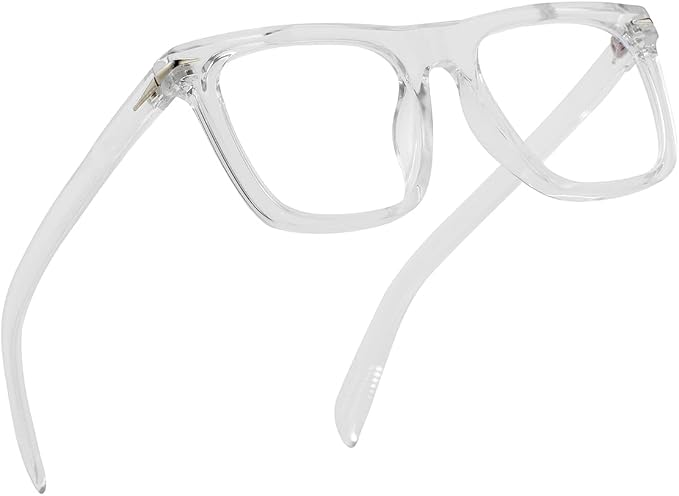 Trendy Square Blue Light Blocking Glasses for Men Women, Fashion Frame Non-prescription Computer Glasses (Transparent)