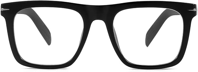 Trendy Square Blue Light Blocking Glasses for Men Women, Fashion Frame Non-prescription Computer Glasses (Black)