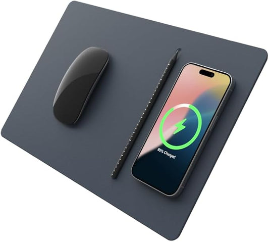 POUT H3 PRO Wireless Charging Mouse Pad – Qi-Enabled Fast Charger with Anti-Slip Base & Smooth Surface for Phones and Earbuds – Sleek Desk Accessory for Home & Office (Midnight Blue)