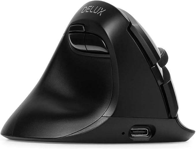 DELUX Left Handed Ergonomic Mouse, Mini Wireless Vertical Mouse, Silent Click Ergonomic Mouse, Up to 4000 DPI, 6 Buttons, Rechargeable, Bluetooth/2.4G/ Wired, Tri-Mode for Laptop/PC (M618ZD-Black)
