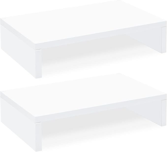 TEAMIX White Monitor Stand Riser - 2 Pack, Wood 2 Tier Adjustable Dual Monitor Riser for Laptop/PC Computer Stand for Desk