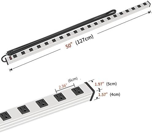 20 Outlet Heavy Duty Metal Socket Power Strip,15-Foot Long Extension Cord with Circuit Breaker. Mounting Brackets Included,Workshop/Industrial use,ETL Certified