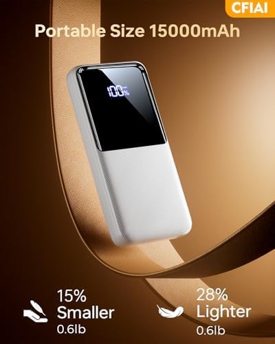 Portable Charger Power Bank - 50% Larger Capacity 15000mAh Battery Pack with Built in Cable, 22.5W Fast Charging Travel Camping Essential Powerbank for iPhone 17 16 Pro iPad Samsung S26 Google etc