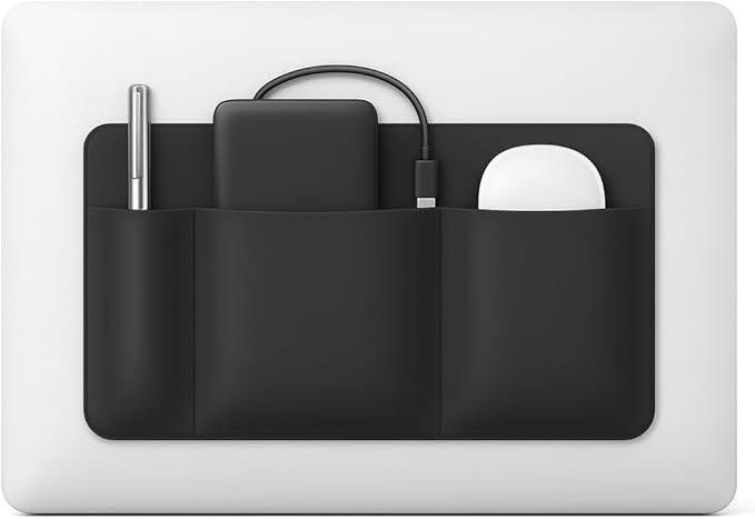 3-Pocket Adhesive Laptop Pouch Organizer - Stick-On Mouse & Hard Drive Holder for Laptop | Slim Reusable 3M Computer Pocket for SSD, Cables, Mouse, Chargers & Tech Accessories (10.7" x 5.5")