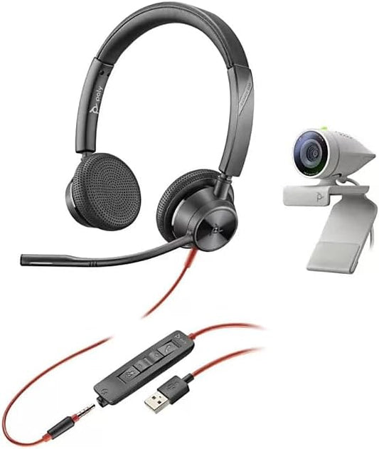 Plantronics Poly - Studio P5 Webcam with Blackwire 3325 Headset Kit Polycom - 1080p HD Professional Video Conferencing Camera & Stereo Audio Wired Headset USB-A - Certified for Zoom & Teams