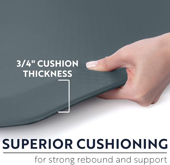KANGAROO Anti Fatigue Mats for Kitchen Floor, 58x20, Reduce Foot, Knee Pressure, 3/4 Inch Thick Cushioned Ergonomic Mat, Waterproof Comfort Rug for Under Sinks, Standing Desk, Store Floors, Charcoal