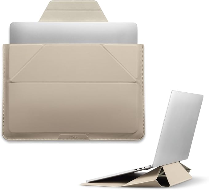 MOFT Laptop Carry Sleeve, 2-in-1 Laptop Bag & Stand for 13" MacBook Air/Pro, MacBook Neo &Dell/HP/Lenovo, Stylish Slim Computer Sleeve Bag with Expandable Storage for Computer Accessories, Beach White