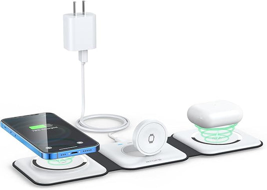 Wireless Charger 3 in 1,RTOPS Magnetic Travel Wireless Charging Station Multiple Devices,GaN 3 in 1 Charging Station,Compatible iPhone 17/16/15/14/13/Pro/Max,iWatch,AirPods4/3/2/Pro(Adapter Includes)