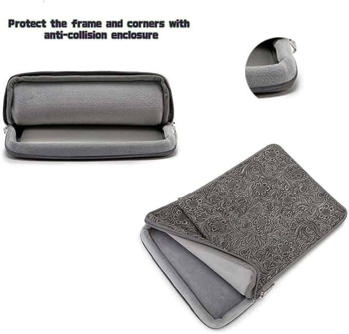 Kinmac 360° Protective Vertical Laptop Sleeve Case Cover Bag (Paisley Grey PU, 13.5 inch-14 inch)