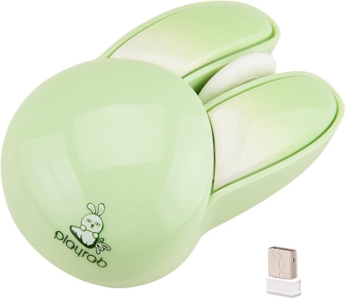 Lomiluskr Cute Bunny Wireless Mouse, Lightweight Soundless Mice, 2.4G Wireless Mice, Candy Colors, Kawaii Rabbit Mouse for Girls and Kids (Green Bunny)