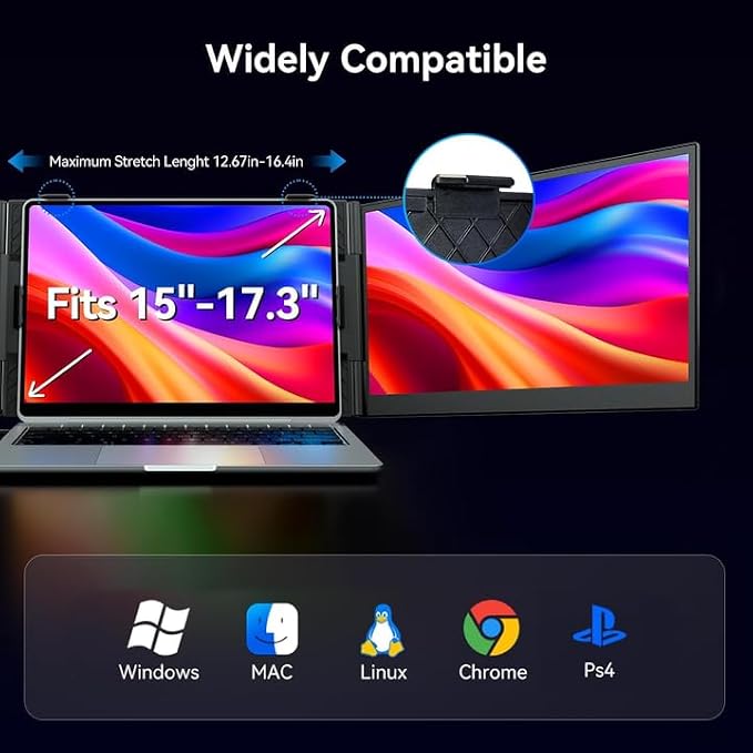 15.3" Laptop Screen Extender Portable, One Cable Connection Double Laptop Monitor FHD 1080P IPS, Ultra Thin Dual Monitor for 13-17" Laptops, Plug&Play Compatiable with Win/Mac/Chrome/Android/Switch