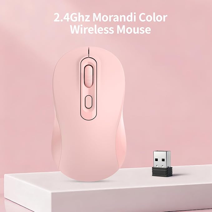 Wireless Mouse, 2026 New Model, Silent Click Ergonomic Design, Portable, 4 Buttons, Adjustable DPI (800/1200/1600), for Laptop/PC/Office (Pink)