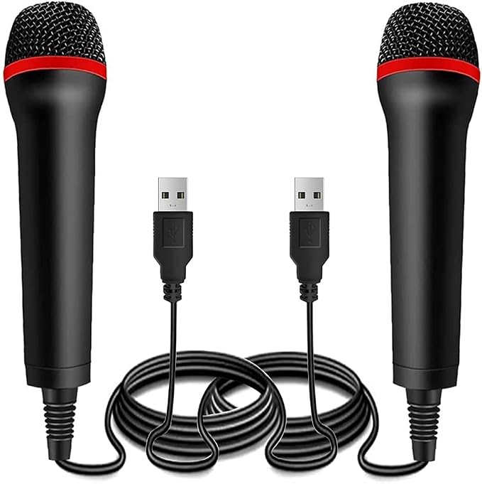 2Pack 13ft Wired USB Microphone for Rock Band, Guitar Hero, Let's Sing - Compatible with PS2, PS3, PS4, PS5, Switch, Wii, Wii U, Microsoft Xbox 360, Xbox One and PC