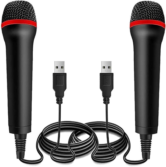 2Pack 13ft Wired USB Microphone for Rock Band, Guitar Hero, Let's Sing - Compatible with PS2, PS3, PS4, PS5, Switch, Wii, Wii U, Microsoft Xbox 360, Xbox One and PC
