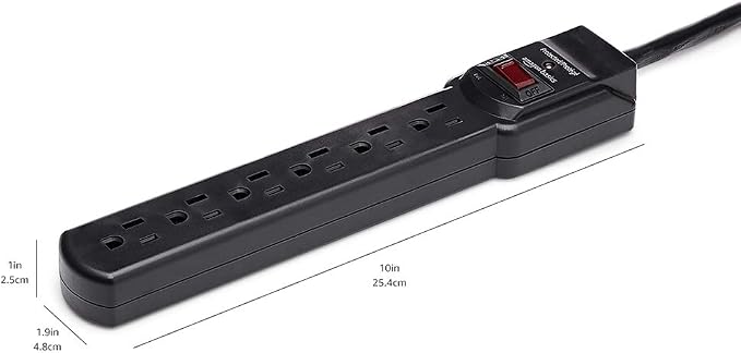 Amazon Basics 6-Outlet Surge Protector Power Strip with 200J Protection, Circuit Breaker, 2ft Extension Cord, Black, 20-Pack