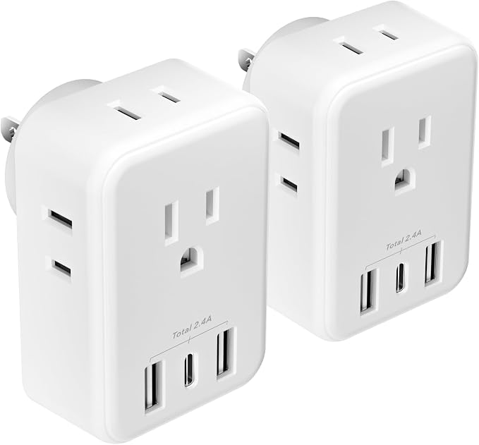 BN-LINK Multi Plug Outlet Extender 2 Pack, Outlet Splitter with 4 Outlet and 3 USB Ports (1 USB C), 4-Sided Multiple Plug Expander for Travel Kitchen Dorm Room Cruise Ship Essentials, White