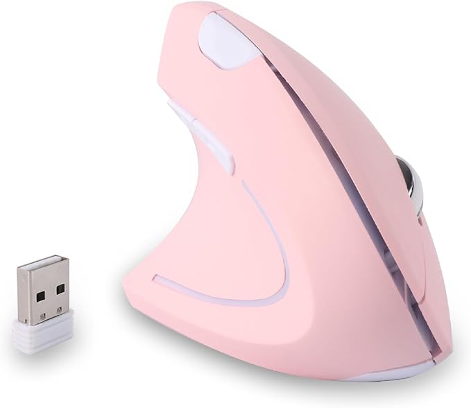 Left Handed Mouse, Ergonomic 2.4GHz Vertical Optical Wireless Mouse with USB Receiver DPI (800/1200/1600) for PC Computer Laptop Macbooks,Cordless Mice Specially for Lefty Left-handers(Pink)