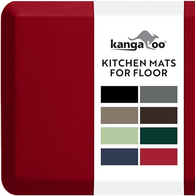 KANGAROO Anti Fatigue Mats for Kitchen Floor, 70x24, Reduce Foot, Knee, Back Pressure, 3/4 Inch Thick Cushioned Ergonomic Mat, Waterproof Comfort Rug for Under Sinks, Standing Desk, Store Floors, Red