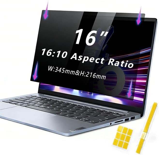 Laptop Privacy Screen 16 Inch 16:10 , Anti-Spy Privacy Filter with Anti-Glare Blue Light Protection, Removable Computer Monitor Shield for HP Lenovo Dell Acer Asus ThinkPad Envy XPS (16" (16:10, 13.6×8.5 in))